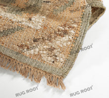 Load image into Gallery viewer, Handwoven Wool &amp; Jute Rug with Antique Medallion Pattern in Beige &amp; Blue – Flatweave
