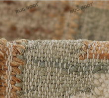 Load image into Gallery viewer, Handwoven Wool &amp; Jute Rug with Antique Medallion Pattern in Beige &amp; Blue – Flatweave

