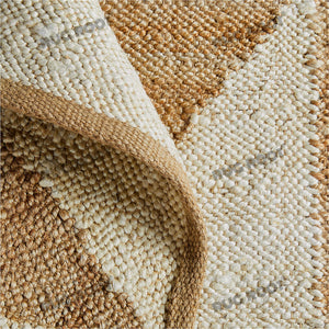 Handwoven Jute & Wool Rug – Natural & White Geometric Diamond Pattern