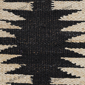 Handwoven Jute & Wool Runner Rug – Black & Beige Tribal Geometric Pattern
