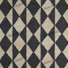 Load image into Gallery viewer, Handwoven Jute &amp; Wool Rug – Navy &amp; Natural Geometric Diamond Pattern
