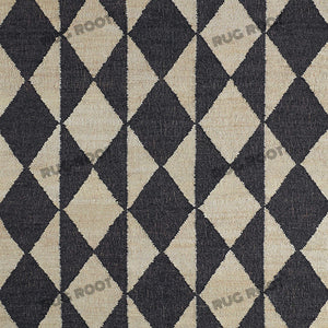 Handwoven Jute & Wool Rug – Navy & Natural Geometric Diamond Pattern