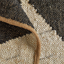 Load image into Gallery viewer, Handwoven Jute &amp; Wool Rug – Navy &amp; Natural Geometric Diamond Pattern
