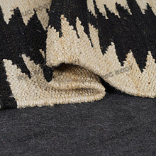 Load image into Gallery viewer, Handwoven Jute &amp; Wool Runner Rug – Black &amp; Beige Tribal Geometric Pattern
