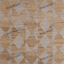 Load image into Gallery viewer, Handwoven Jute &amp; Wool Rug – Grey &amp; Natural Geometric Diamond Pattern
