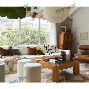 Handwoven Jute & Wool Rug – Natural & White Geometric Diamond Pattern