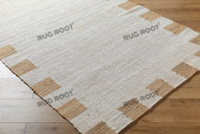 Load image into Gallery viewer, Handwoven Jute &amp; Wool Rug with Minimalist Border Design - Natural, Beige &amp; Brown
