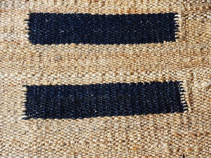 Handwoven Jute & Wool Runner Rug – Natural & Black Stripe Pattern