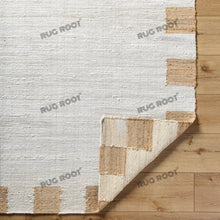 Load image into Gallery viewer, Handwoven Jute &amp; Wool Rug with Minimalist Border Design - Natural, Beige &amp; Brown
