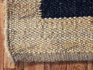 Handwoven Jute & Wool Runner Rug – Natural & Black Stripe Pattern