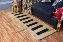 Load image into Gallery viewer, Handwoven Jute &amp; Wool Runner Rug – Natural &amp; Black Stripe Pattern
