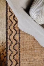 Load image into Gallery viewer, Handwoven Jute Rug with Brown Zigzag Border – Flatweave
