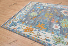 Load image into Gallery viewer, Silver Garden | Handwoven Grey Oushak Rug with Emerald Accents | Floral

