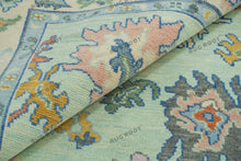Load image into Gallery viewer, Azure Meadow | Handwoven Oushak Rug with Vibrant Accents | Blue &amp; Green
