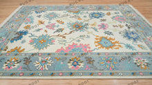 Load image into Gallery viewer, Pink Blue Contemporary Vibrant Turkish Rug | White Blue Oushak Area Rug | Blue Pink Wool Rug in Graphite Details
