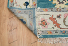 Load image into Gallery viewer, Teal Oushak Rug Handknotted | Turkish Rug with Ivory Accent
