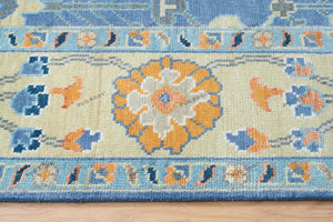 Lively Blue Oushak Rug with Lemon & Orange Accents, Vibrant Modern Addition to Your Living Room