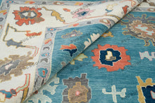 Load image into Gallery viewer, Teal Oushak Rug Handknotted | Turkish Rug with Ivory Accent
