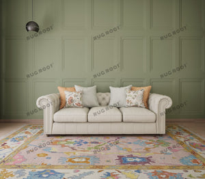 Shore Serene Wool Rug in Pink Oushak | Fashionable Multicolored Area Rug | Speedy Ship Customized Turkish Rug 