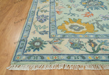 Load image into Gallery viewer, Azure Meadow | Handwoven Oushak Rug with Vibrant Accents | Blue &amp; Green
