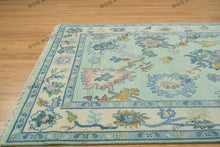 Load image into Gallery viewer, Azure Meadow | Handwoven Oushak Rug with Vibrant Accents | Blue &amp; Green
