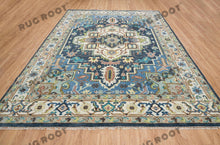 Load image into Gallery viewer, Global Treasures | Handcrafted Turkish Rug in Blue and White with Vintage Flair
