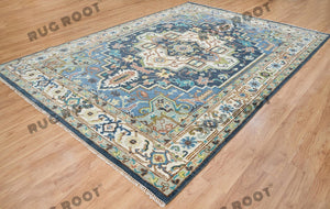 Global Treasures | Handcrafted Turkish Rug in Blue and White with Vintage Flair