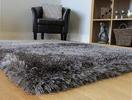 Indian Velvet Hand Table Tufted Shag Micro Polyester blend Rug Charcoal