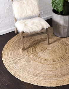 Braided Jute Collection Hand Woven Natural Fibers Natural/Tan Round Carpet